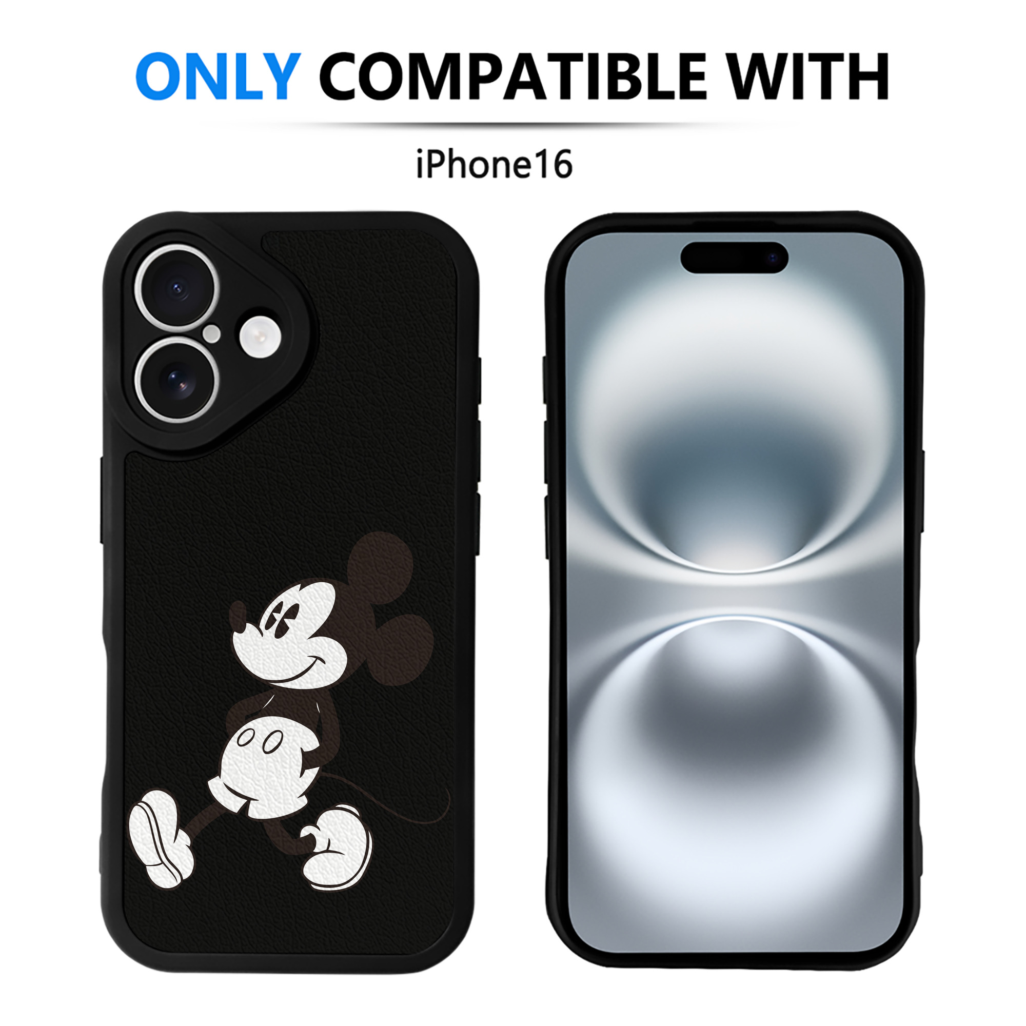 （画像用） ミッキーマウス Mickey Mouse 【iPhone 16シリーズ対応】シリコンスマホケース（レザー調） 材質：シリコン